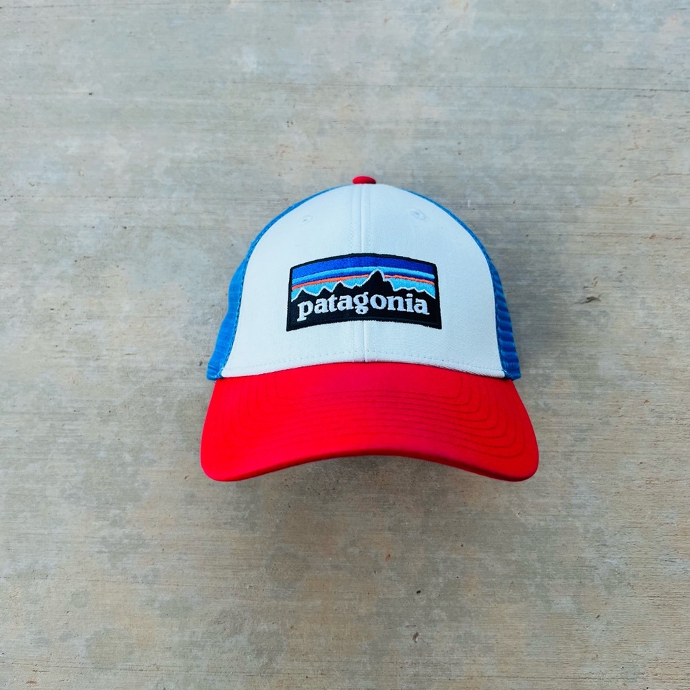 Patagonia White and Red Cap with Blue Mesh